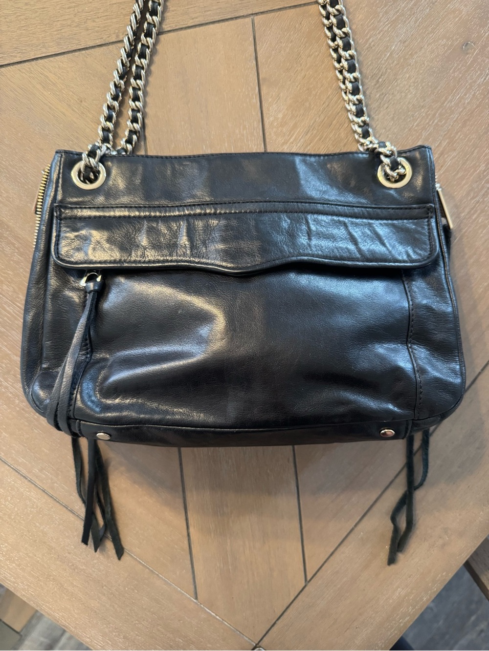 Rebecca Minkoff Swing Convertible Black Leather Chain-Strap Crossbody Purse - Picture 2 of 13